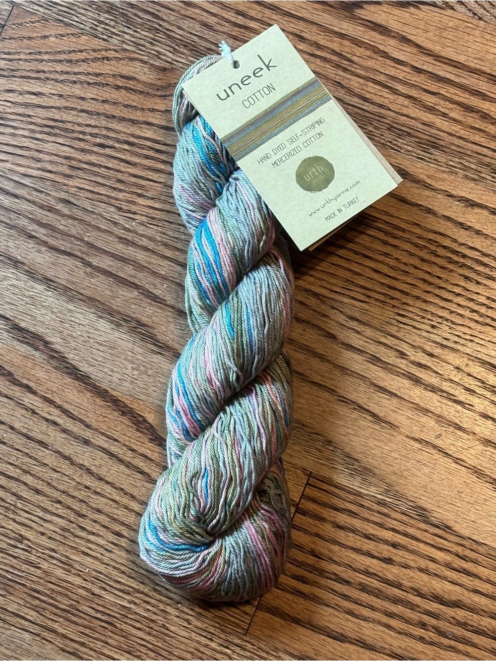 Urth Yarns Uneek Cotton DK Weight 1092 Multicolor Blue Tan Knit Crochet Pink